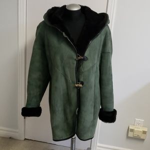 Green and black vintage shearling coat